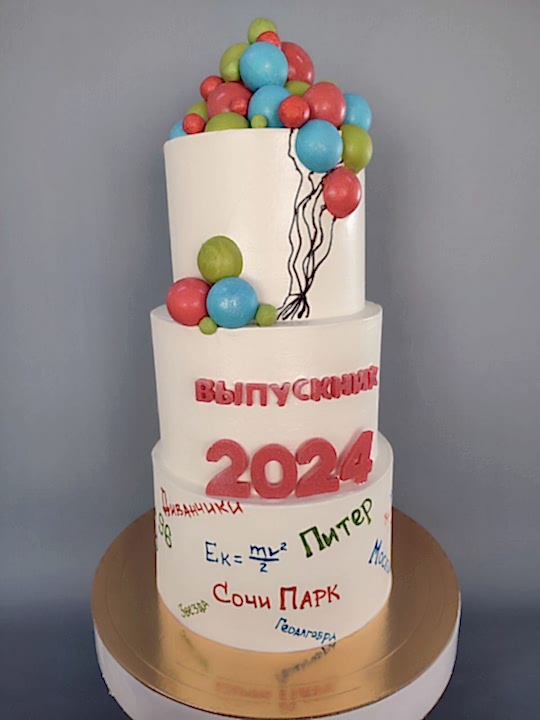 Торт Праздничный № 711, 3х ярусный, с воздушными шарами
