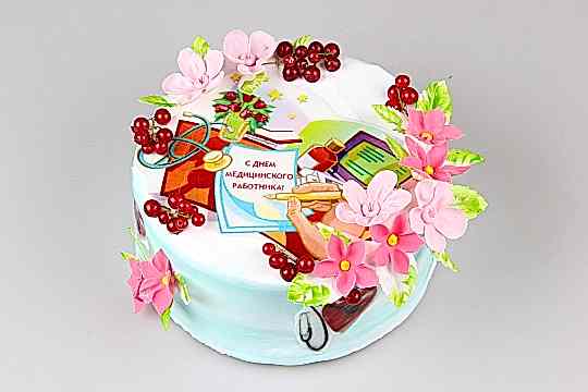 № 720 Торт "Праздничный" в оформлении в сливках(декор из марципана)