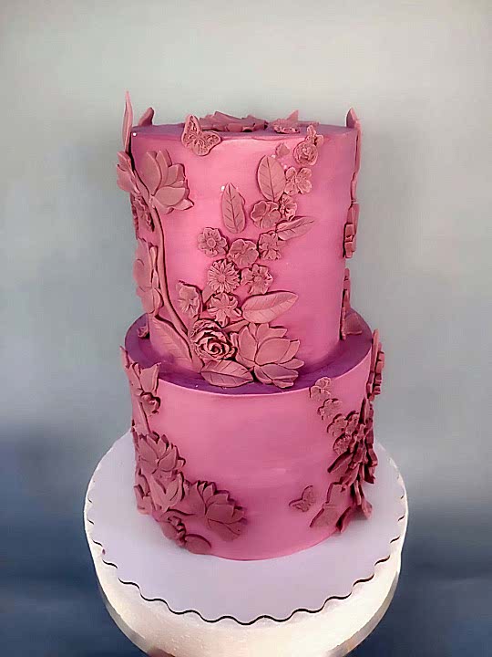Торт Праздничный № 718, 2х ярусный, розовые цветы